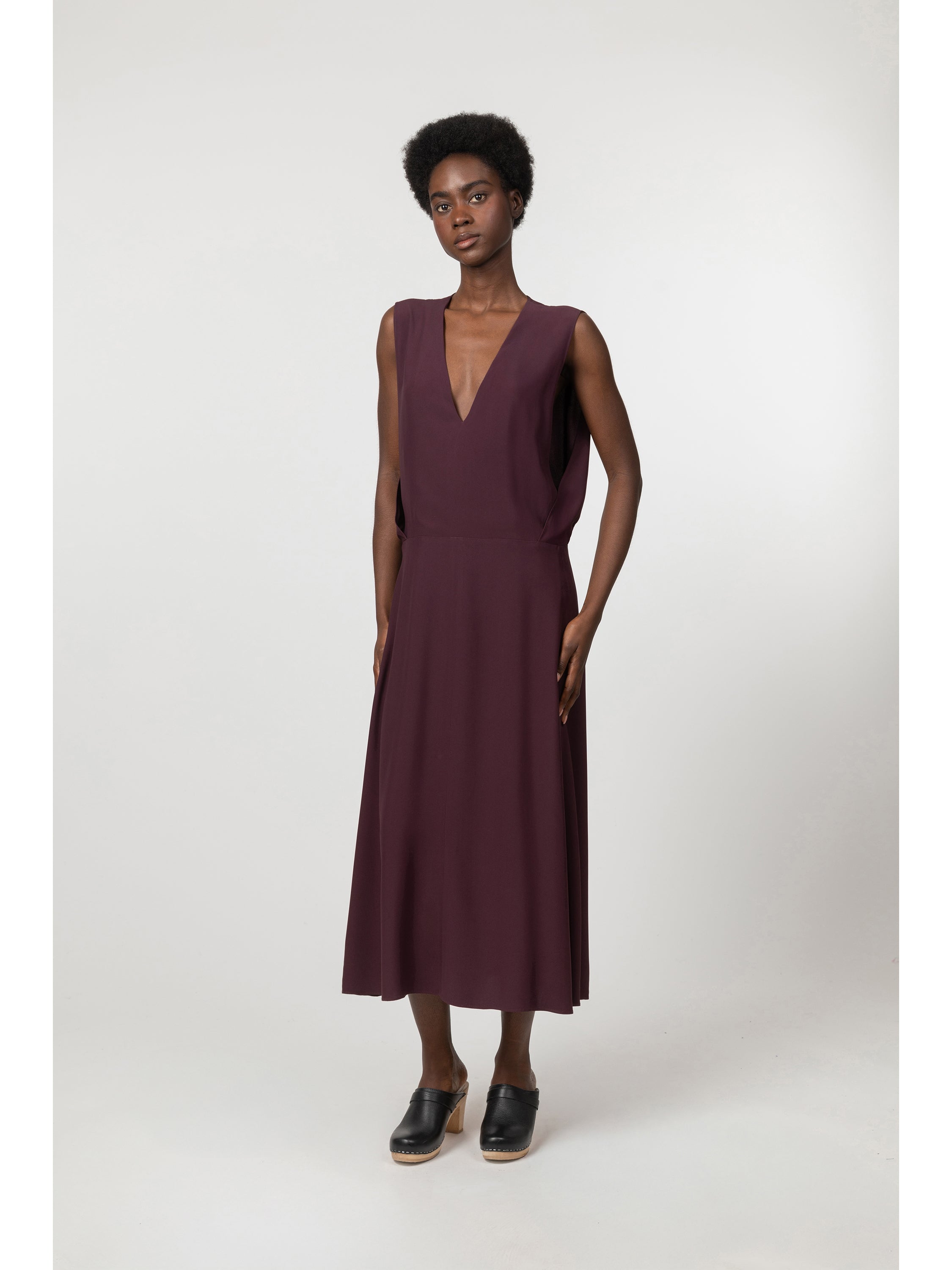 V-neck viscose and acetate dress - Plum
