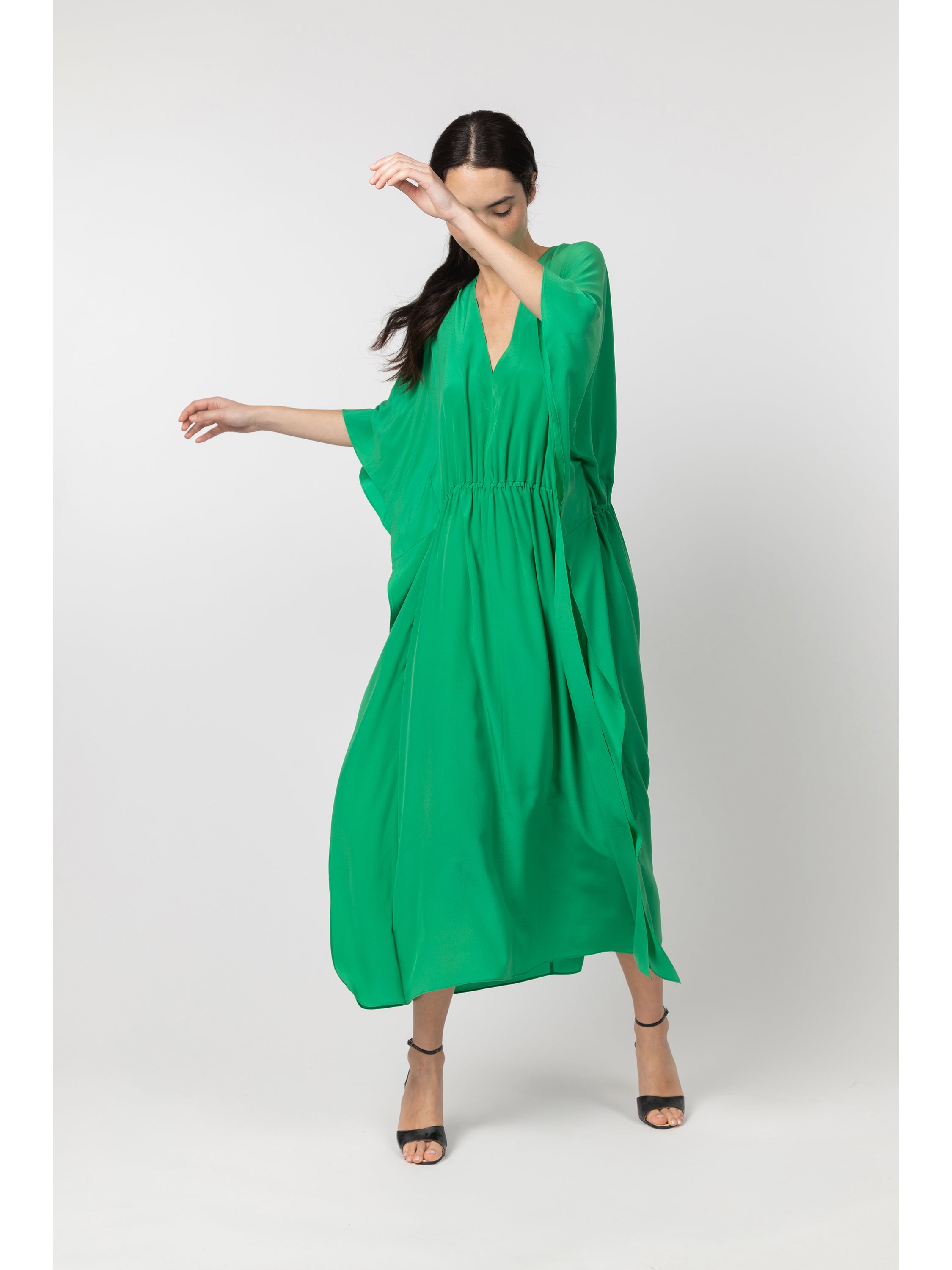 silk crepe dress Devon Black low back maxi in BALLET SLIPPER PINK DIMENSIONS Eileen Fisher Women's Ballet Neck