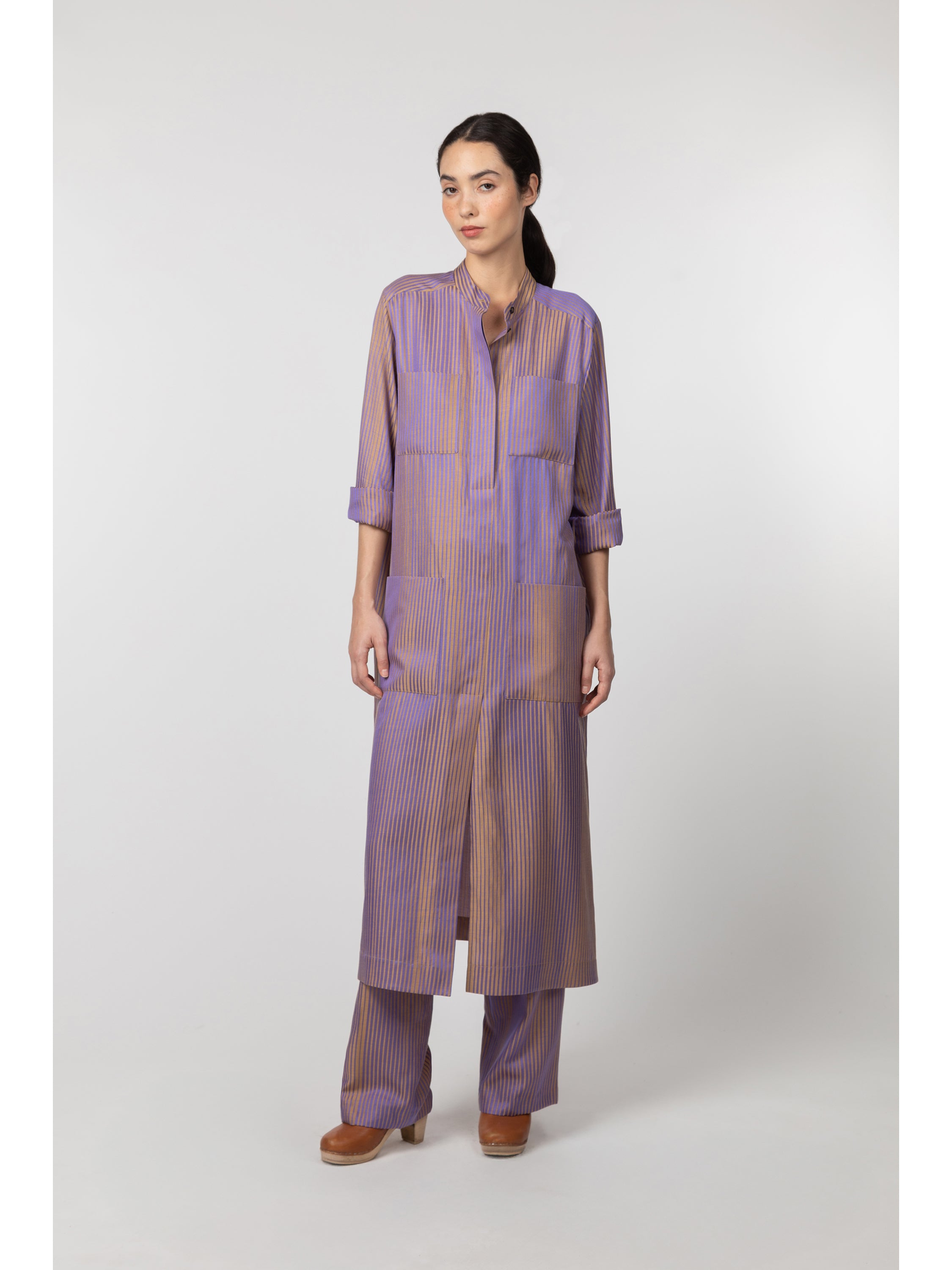 Cotton and silk jacquard shirt dress - Purple 2 / Purple / Gold Cotton and silk jacquard shirt dress - Purple 2 / Purple / Gold
