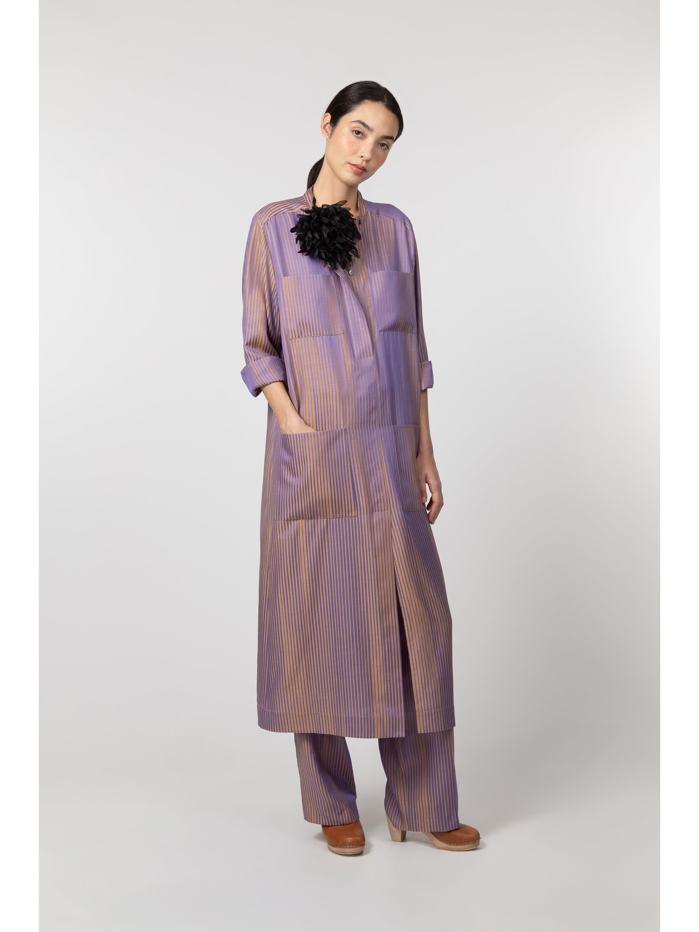Cotton and silk jacquard shirt dress - Purple Cotton and silk jacquard shirt dress - Purple