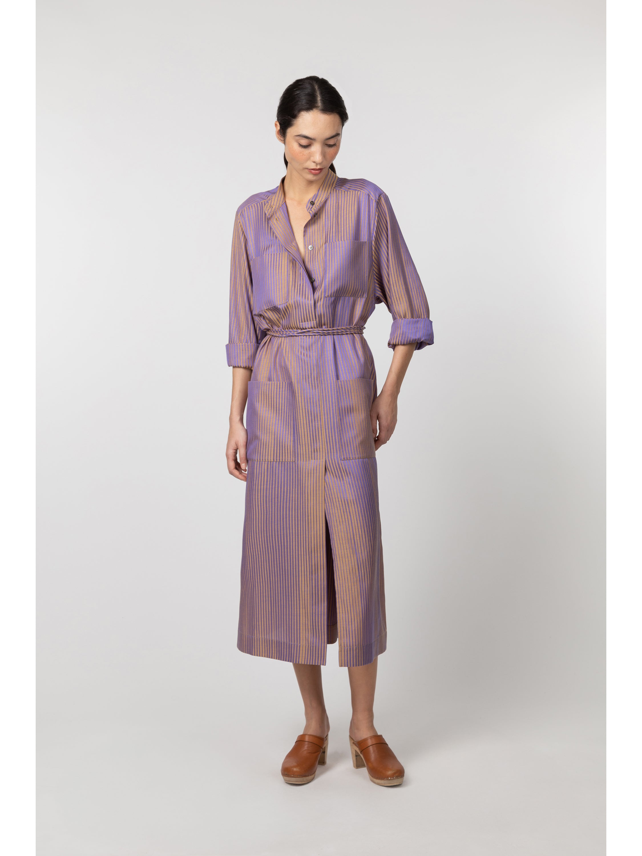 Cotton and silk jacquard shirt dress - Purple Cotton and silk jacquard shirt dress - Purple