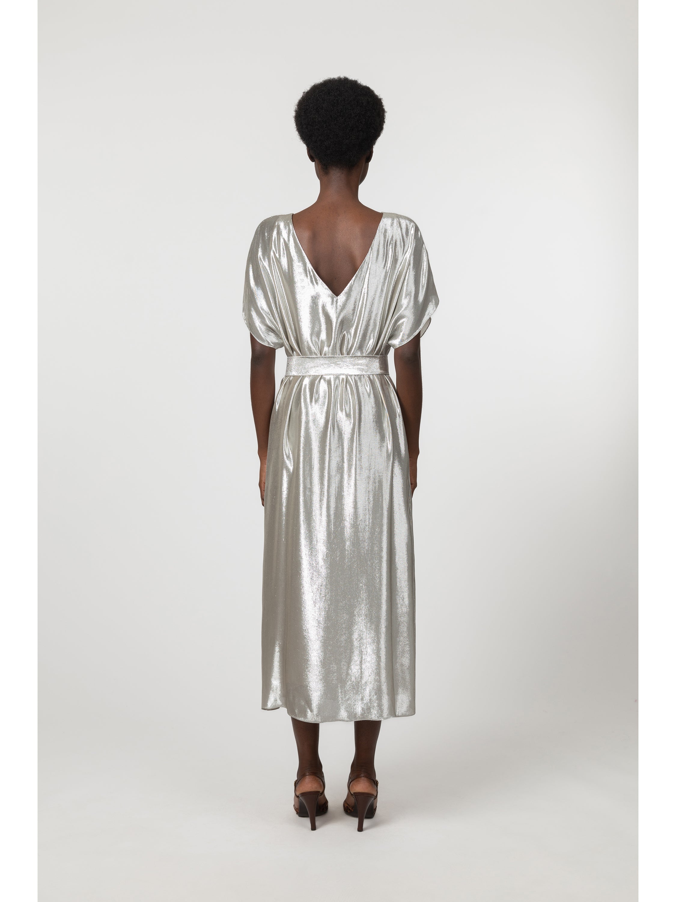 silver lurex dress Silver Metallic Dress - Lurex Pleated Dress - Bustier Maxi Dress