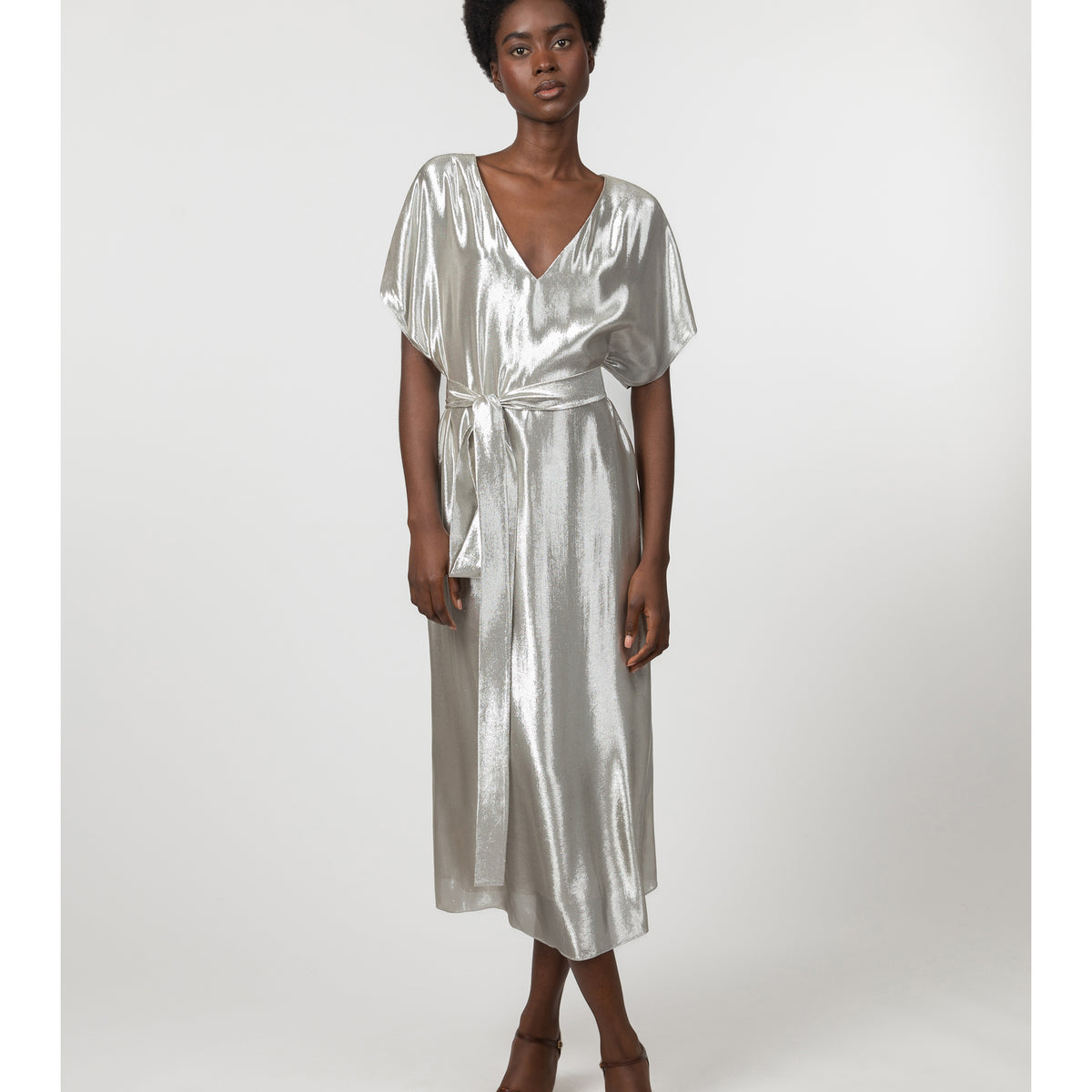 Silk and lurex kimono dress - Silver 2 / Silver Silk and lurex kimono dress - Silver 2 / Silver