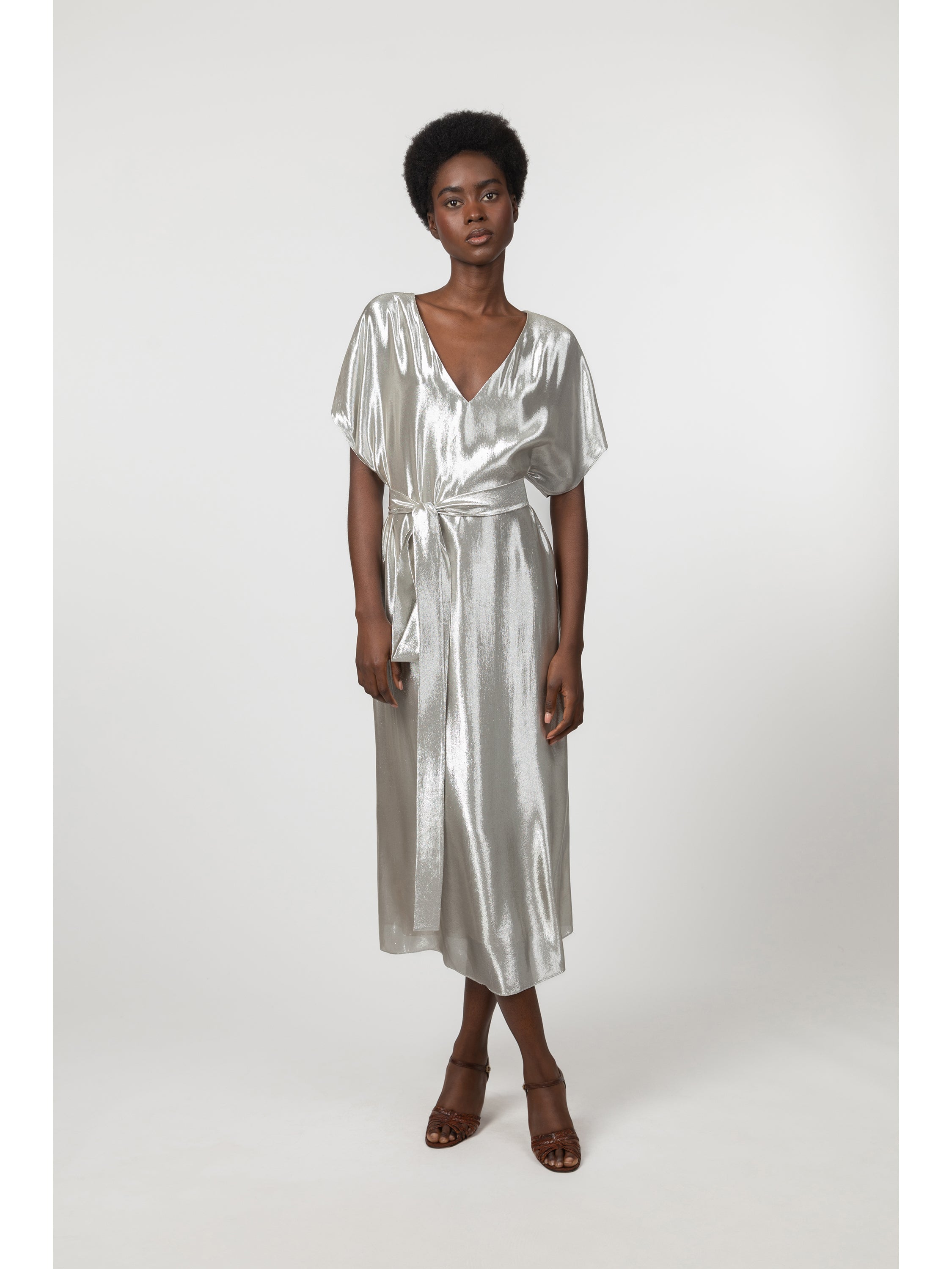 Silk and lurex kimono dress - Silver Silk and lurex kimono dress - Silver